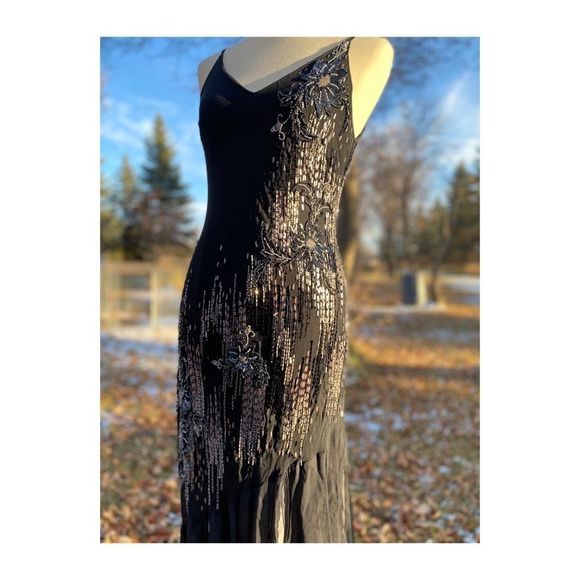 Vtg 90s Y2K Sue Wong Nocturne Gown 100% Silk Dress Beads Mermaid Glam Celestial - Picture 7 of 15